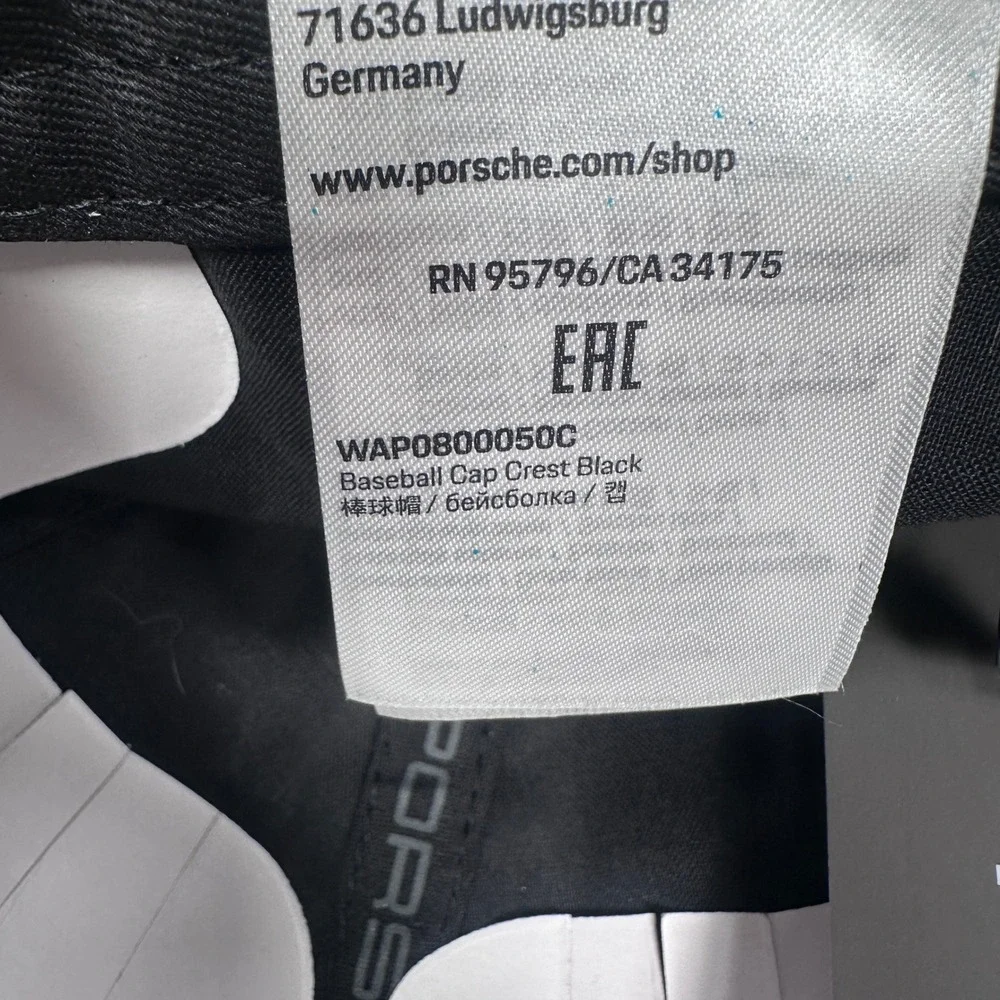 Porsche Baseball Cap Crest Black WAP0800050C Mens Cotton Strapback Hat NWT